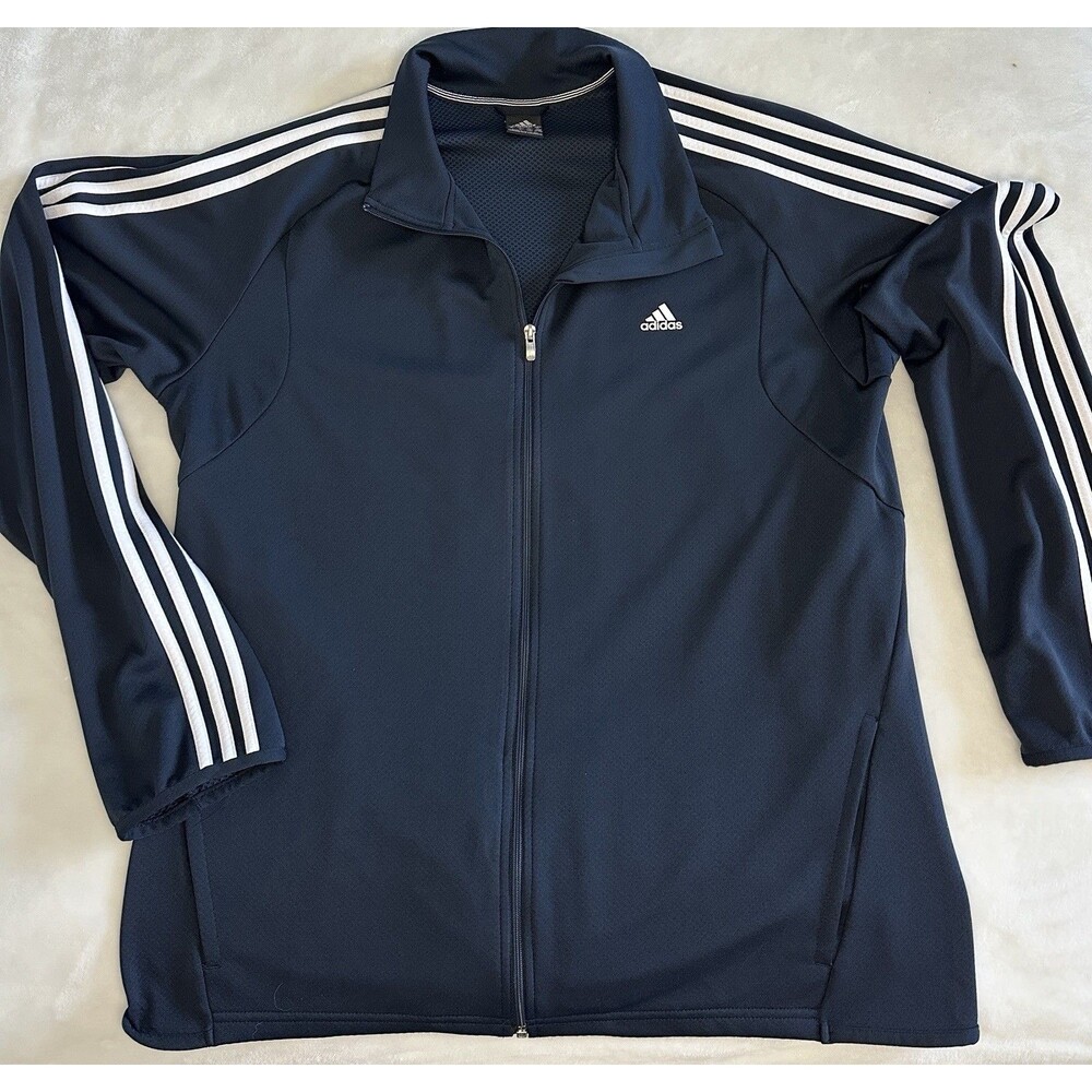 Adidas Mens XL Track Jacket Black White 3-Stripe Full Zip Mesh Lined 2010 O07459
